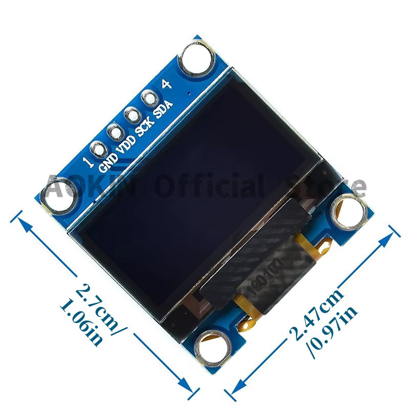 AOKIN OLED-Display-Modul SSD1306 mit 0,96 Zoll, 128 x 64 Pixel, I2C/SPI Schnittstellen, Blau/Gelb/Weiß, für Arduino ESP32 ESP8266 - Bild 2
