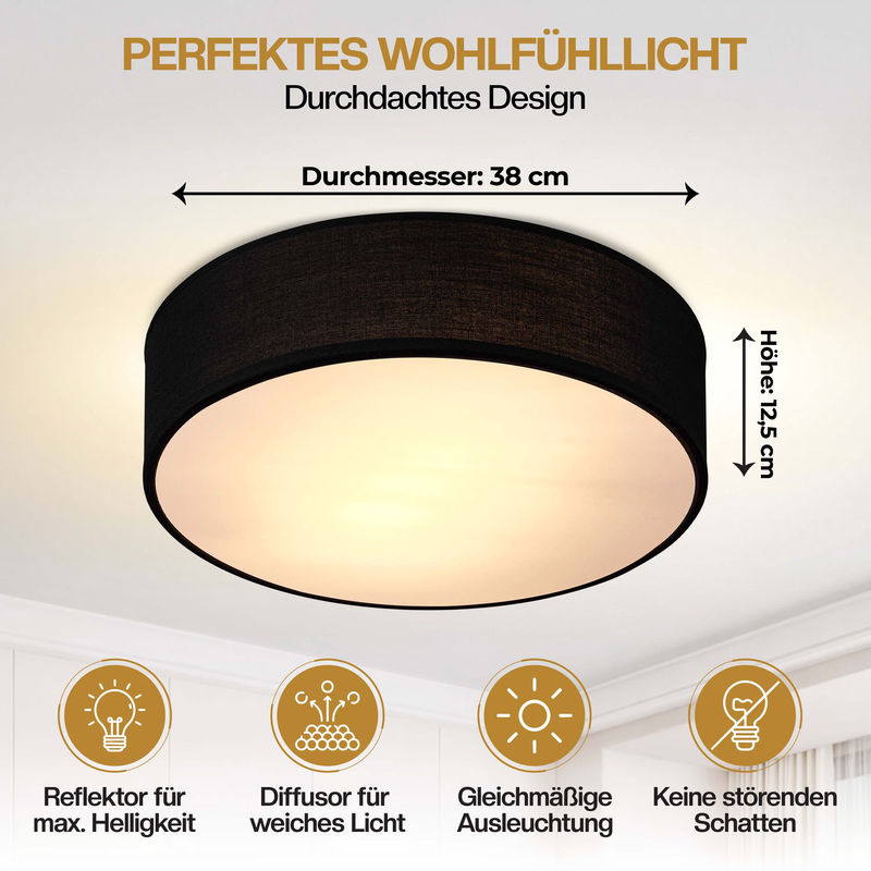 MONZANA Deckenlampe aus Stoff in Schwarz mit Durchmesser: 38 cm - Bild 4