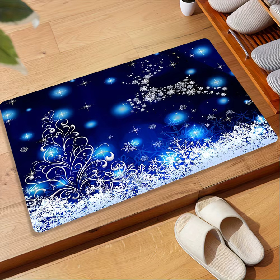 VIKAMA Weihnachtsteppich mit Rentier- und Schneeflocken-Motiv in Blau für Wohnzimmer und Schlafzimmer - Bild 3