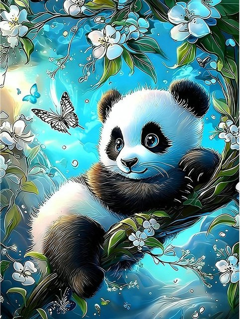 EverShine Diamant-Gemälde Panda DIY Mosaik-Set mit Schmetterling und Blumen für Erwachsene - Bild 1