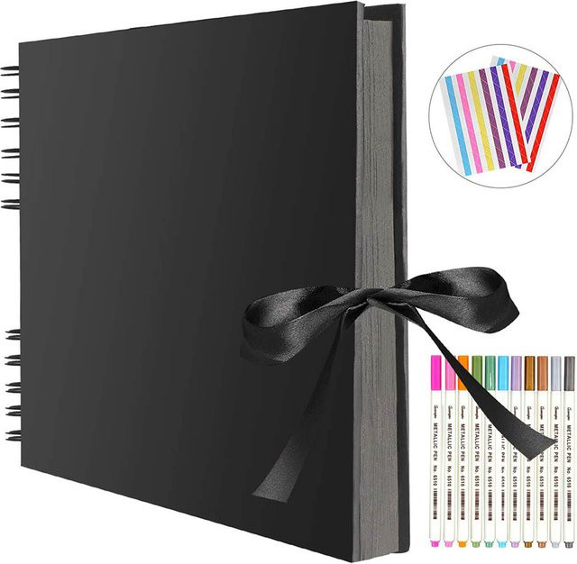 ZK20 Scrapbook Erinnerungsbuch in Schwarz mit 80 Seiten für DIY Fotoalben und Hochzeitsgeschenke - Bild 1