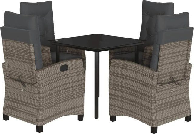 vidaXL 5-teilige Garten-Essgruppe aus Poly Rattan mit Kissen in Grau und Glastisch - Bild 1