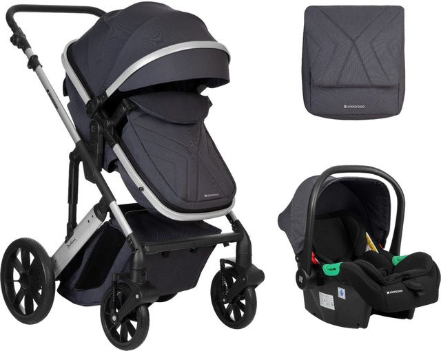 Kikkaboo Kinderwagen Darling 3 in 1 Kombi mit Sportsitz, Autositz und Wickeltasche in Grau gemustert - Bild 1