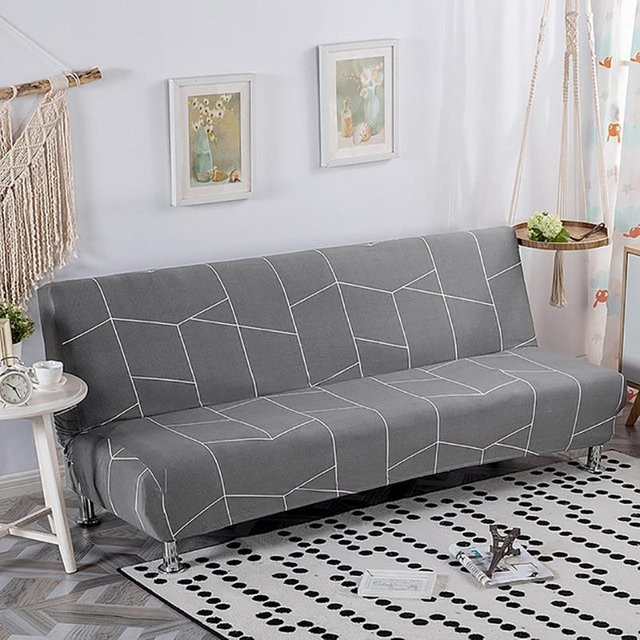 Meijumer All-inclusive Sofabezug mit Blumenmuster in Grau, elastischer Schutzbezug für Schlafsofas ohne Armlehnen, Breite: 150-185 cm - Bild 1