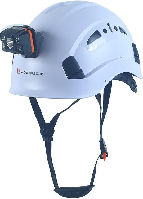 LOEBUCK Schutzhelm mit Schutzbrille und LED-Scheinwerfer in Weiß, Industrieller Hartschalenhelm nach EN 397, Kopfumfang: 53-64 cm - Bild 1