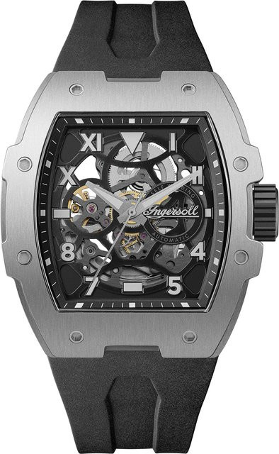 Ingersoll Herrenuhr Automatik, Edelstahl, Tonneau, 45mm, Silikon, Schwarz, 5 ATM - Bild 1