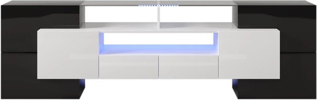 okwish TV Schrank in Schwarz mit LED, Glasoberfläche und Hochglanz-Finish, B/T/H: 200 x 30 x 60 cm - Bild 1