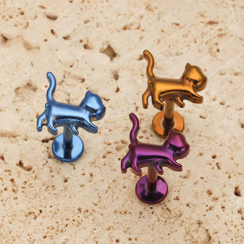 ZOORBODY JEWELRY Ohrstecker Titan, Cute Cat Lab Star, Unisex - Bild 2
