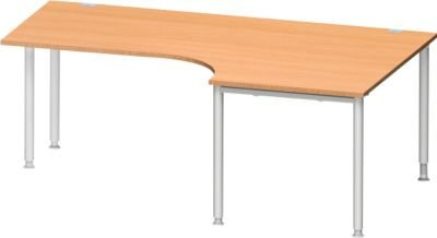 Schäfer Shop Genius Winkelschreibtisch MODENA FLEX 90 Grad mit Ansatz rechts, einseitig, verkürzte Seitenteile und 4-Fuß-Rundrohr in Buche-Dekor und Weißaluminium - Bild 1