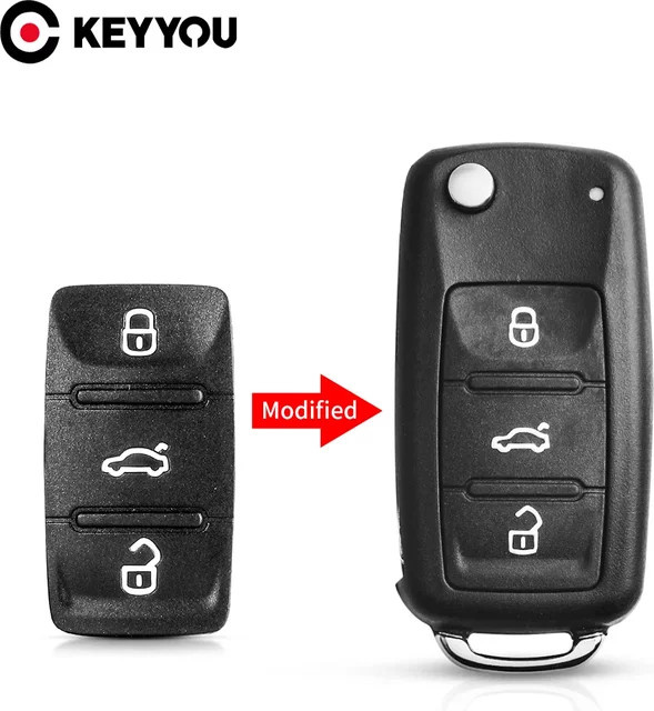 KEYYOU Gummi-Tastenfeld für Volkswagen in Schwarz, Klappbares Fernbedienungs-Schlüsselgehäuse für VW Jetta Caddy EOS GTI Golf Passat Tiguan, 3/4-Tasten, 202AD - Bild 1