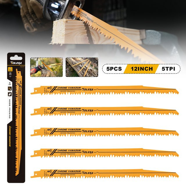TOLESA 5er Set Säbelsägeblätter für Holz und PVC-Rohre mit 5/6 TPI und CRV-Stahl - Bild 1