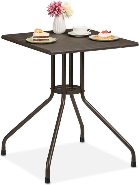 Relaxdays Gartentisch in Holzoptik Braun aus Kunststoff und Stahl für Garten, Balkon oder Terrasse, B/T/H: 61 x 61 x 75 cm - Bild 1