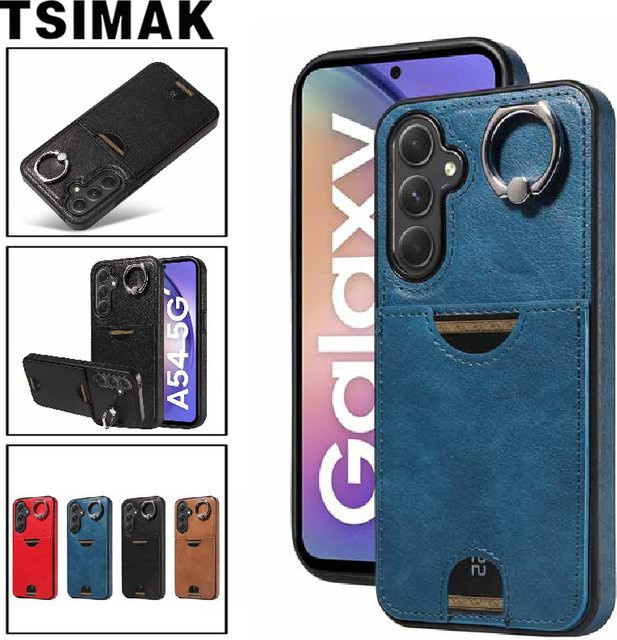 Leder-Telefonhülle für Samsung Galaxy A-Serie mit Kartenfach und Ringhalter in Braun - Bild 1
