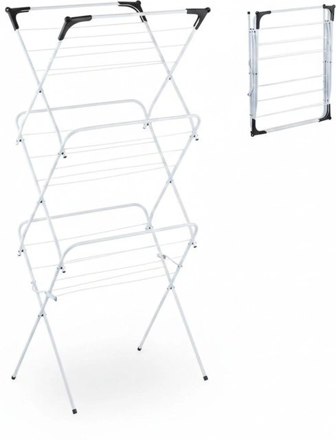 Relaxdays Turm Wäscheständer aus Metall und Kunststoff, klappbar, Weiß, H: 136 cm, B: 62 cm, T: 51 cm - Bild 1