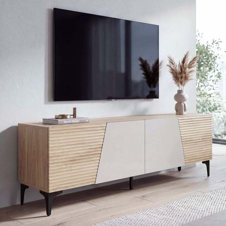 MCW TV-Rack MCW-Q83 Lowboard in Beige mit 3D-Struktur und Staufächern, B/T/H: 160 x 42 x 55 cm