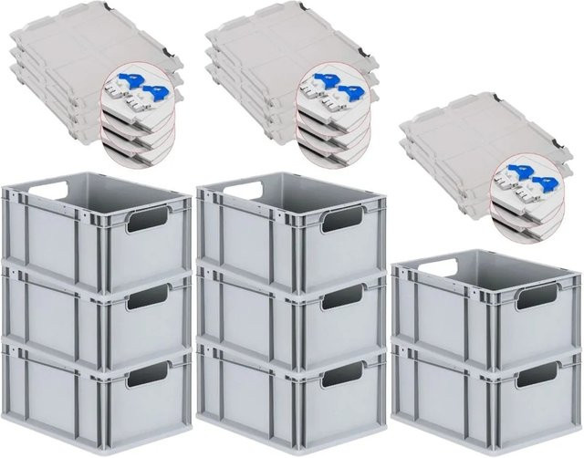 PROREGAL Spar Set 8x Eurobox Nextgen Economy mit Scharnierdeckel und blauen Schiebeschnappverschlüssen, H x B x T: 22 x 30 x 40 cm, 20 Liter - Bild 1