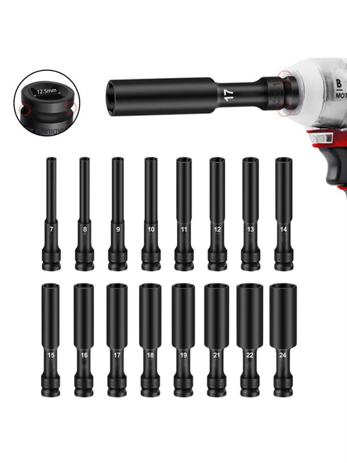 VIBRATITE 1/2 Zoll Steckschlüssel Hex Buchse Kopf Adapter Set 8-24mm für elektrische und pneumatische Werkzeuge - Bild 6