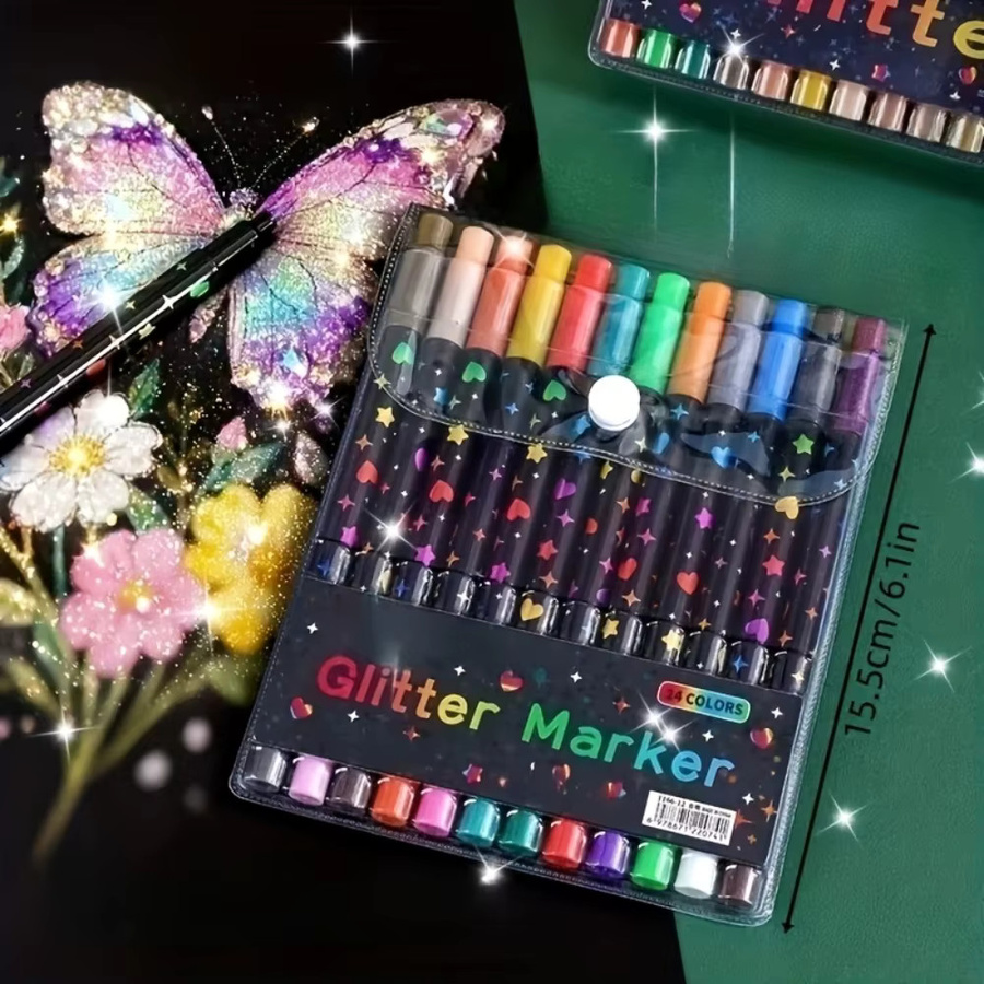 12 Stück TWBEB Kunststoff-Glittermarker mit Doppelspitzen und Fineliner-Spitze, permanent, Multicolour - Bild 3
