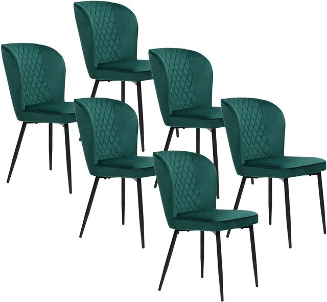 Merax Esszimmerstuhl 6er Set in Dunkelgrün aus Samt mit Metallgestell im modernen Design - Bild 1