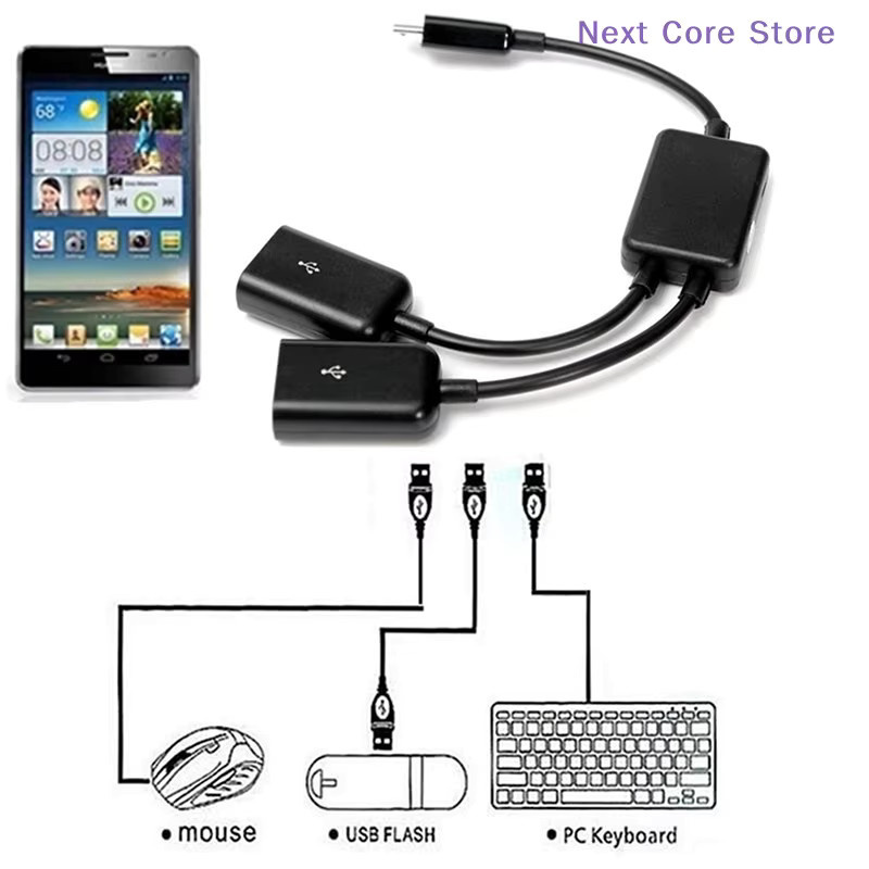 eelhoe Dual Micro USB OTG Hub Host-Adapterkabel für Tablet-PC und Smartphone, Schwarz - Bild 3