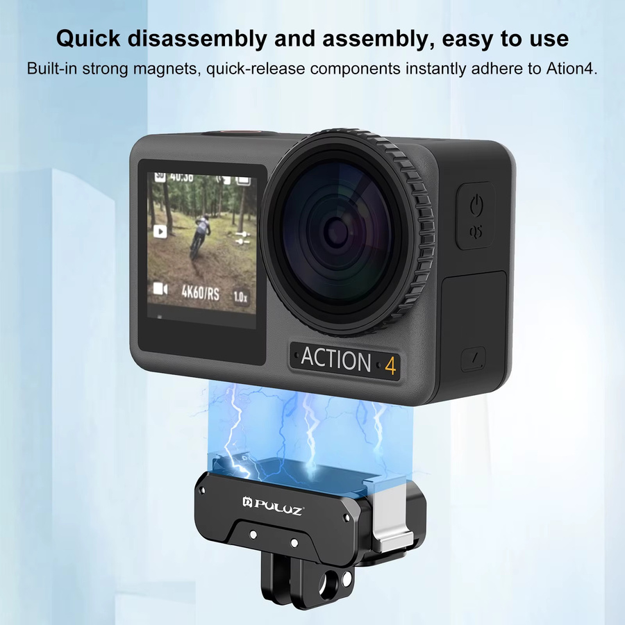 PULUZ Magnetische Schnellspanner Metallbasis aus Aluminium für DJI Osmo 360, DJI Osmo Action 5 Pro, 4 und 3 in Schwarz - Bild 4