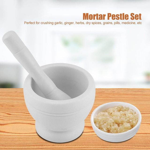 KaiSai Mörser und Stößel Set aus Kunststoff in Weiß für Knoblauch, Gewürze und Kräuter mit ergonomischem Griff - Bild 1
