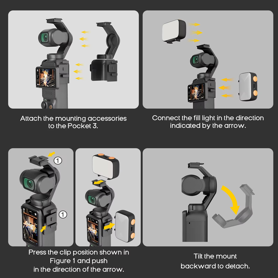 DJI Osmo Pocket 3 Mini-LED-Licht in Schwarz als wiederaufladbare Zusatzbeleuchtung für Video und Selfie - Bild 6