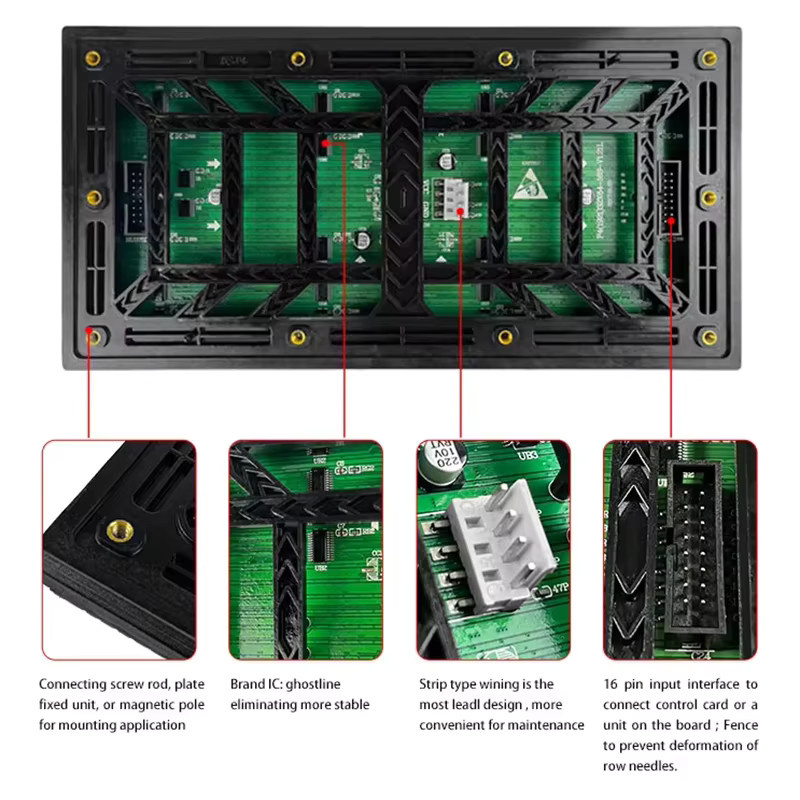 TLXT P4 LED-Matrix-Modul für den Außenbereich, wasserdichtes 8S-Vollfarbpanel in Schwarz, 64 x 32 Pixel, HUB75, B/H: 256 x 128 mm - Bild 2