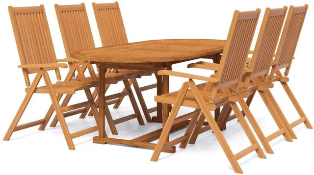 vidaXL 7-tlg Garten-Essgruppe aus Akazien-Massivholz Modell 21, Braun, ausziehbar - Bild 1
