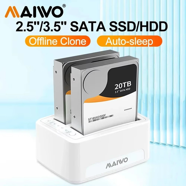 MAIWO HDD-Dockingstation SATA zu USB 3.0 Adapter für 2,5 und 3,5 Zoll SSD und HDD Festplatten, Farbe: Weiß - Bild 1