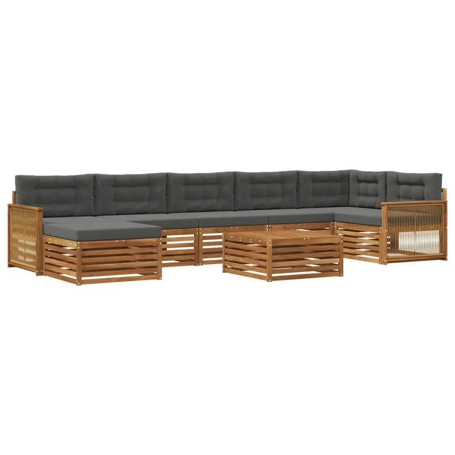 vidaXL Outdoor-Sofagarnitur aus Akazienholz in L-Form mit 8 Kissen, Natur und Anthrazit - Bild 2