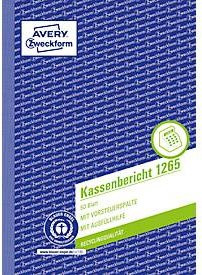 Avery Zweckform Kassenbericht 1265, Format A5, weiß, 1 Buch mit 50 Blatt, mit Ausfüllhilfe, perforiert und gelocht, Blauer Engel - Bild 1