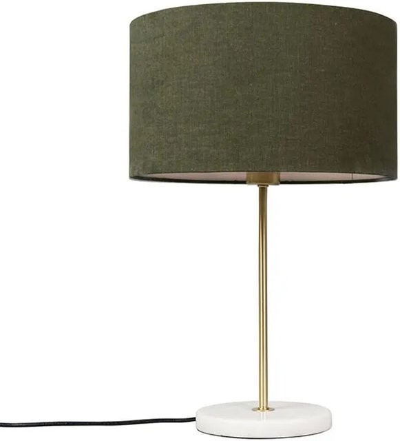 QAZQA Tischlampe aus Messing und Marmor mit grünem Schirm, dimmbar, Höhe: 35 cm - Bild 1