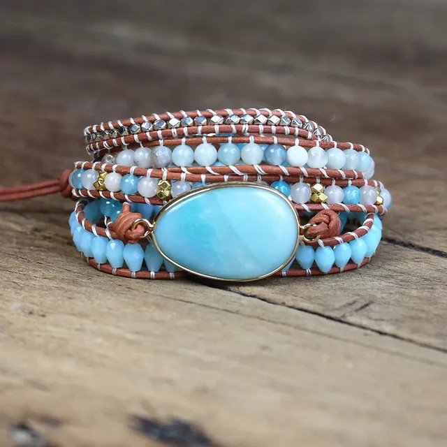 NEIPO Leder-Wickelarmband, Halbedelstein, Kristallperlen, Unisex - Bild 1