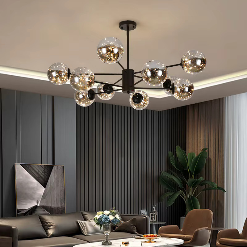 JIANKEXING Nordic Starry Magic Bean Pendelleuchte aus Glas und Metall in Grau und Multicolour für Wohnzimmer und Schlafzimmer - Bild 3