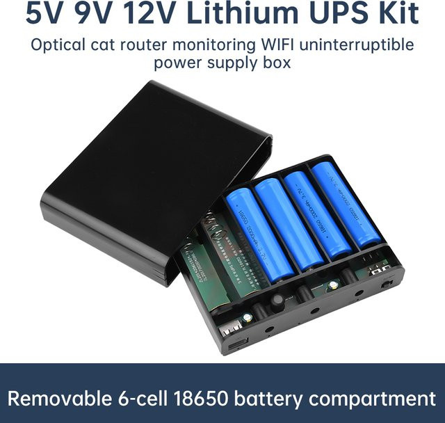 Aideepen DIY USV Power Bank Kit für Router und Mobilgeräte, 5V 9V 12V Ausgang, Schwarz - Bild 1