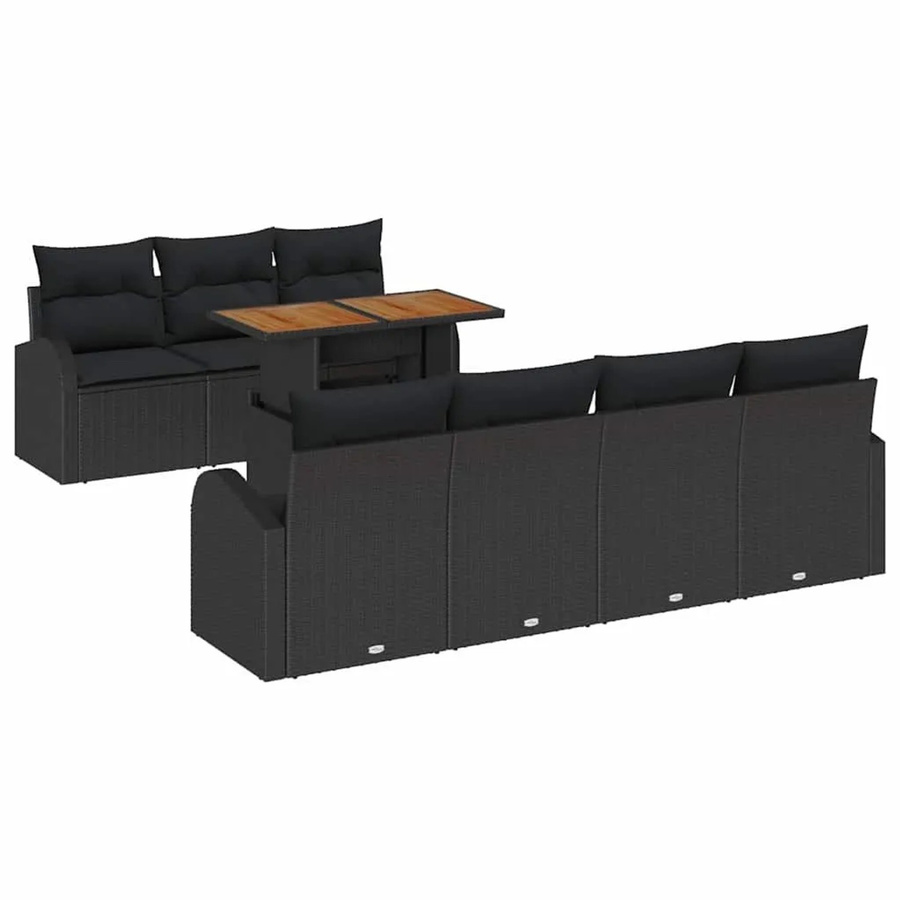 vidaXL Garten-Sofa-Set mit Kissen 8-teilig in Schwarz aus Stahl und Holz - Bild 2