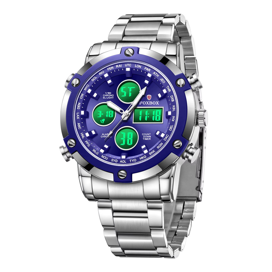 FOXBOX Digitaluhr, Quarz, Edelstahl, Silber, Herren - Bild 7