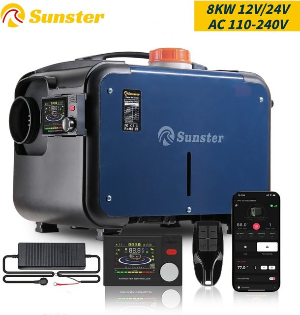 Sunster Tragbarer Diesel-Lufterhitzer 8KW mit Bluetooth-App-Steuerung für Wohnmobile, Autos und Campervans, 12V/24V/220V - Bild 1