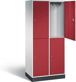 C+P Spind Intro doppelstöckig XL mit Türen, Front Rubinrot, Korpus Lichtgrau, H: 195,0 cm, B: 82,0 cm, T: 49,0 cm - Bild 1