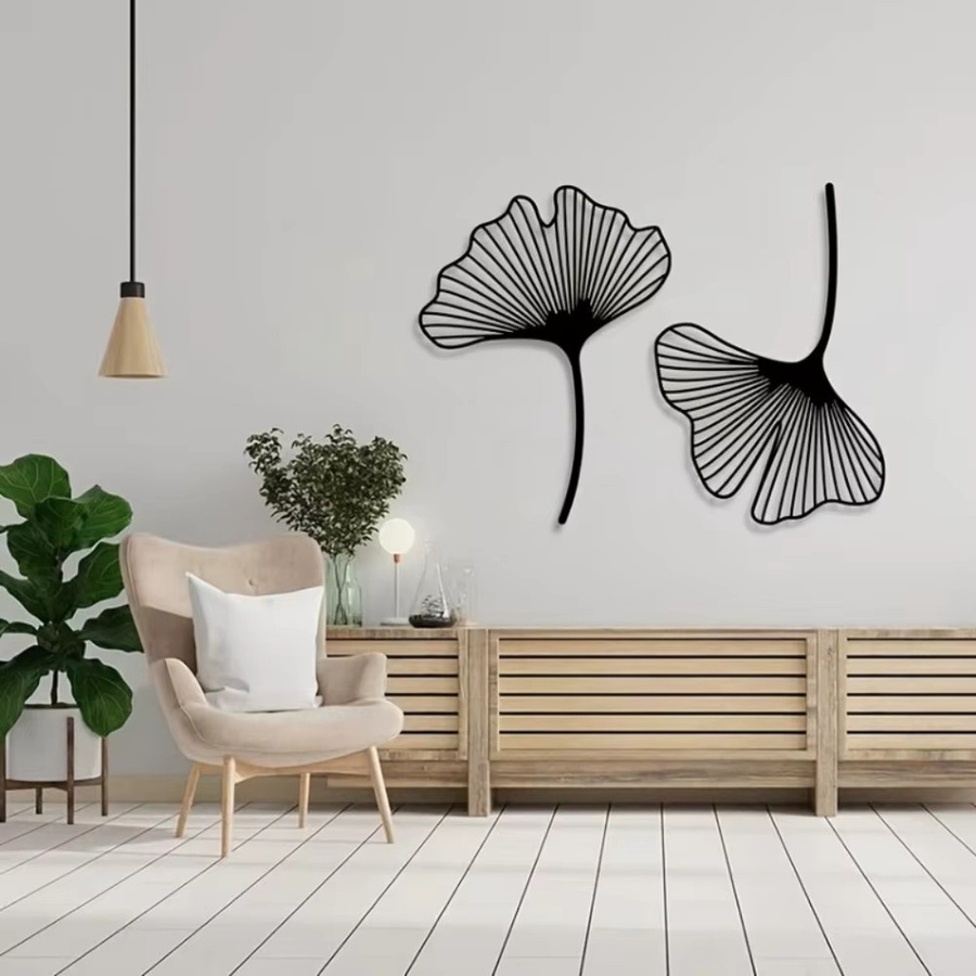 CIFBUY Wandkunst-Set aus Metall mit 2 Ginkgo-Blättern im minimalistischen Design für deine Heimdekoration - Bild 2
