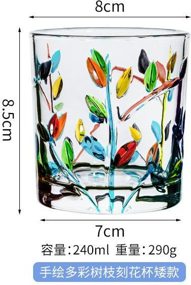 Handbemalter Glasbecher Pure Living Co. mit Ast- und Blattmotiv in Weiß und Multicolour, 201 ml - Bild 1