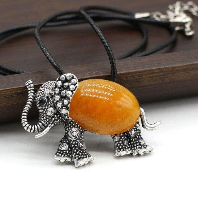 YIRAN Jewelry Halskette mit Elefant-Anhänger, Achatstein, Damen, 45 x 30 mm, orange - Bild 1