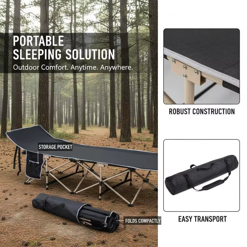 Faltbares Campingbett Schwarz Wetterfestes Feldbett mit Tragetasche für Outdoor Angeln und Garten B/T/H: 190 x 68 x 52 cm - Bild 2