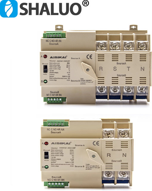 AISIKAI ATS PC Dual Power Automatischer Transfer Schalter Leistungsschalter 63A 2P für Generator 220V 50/60Hz ASKQ1-63A/2P - Bild 1