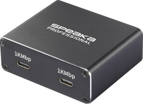 SpeaKa Professional SP-GNS-240 USB-C Splitter mit 2 Ports, 1 GBit/s Ethernet/LAN und USB-Stromversorgung, Schwarz - Bild 1