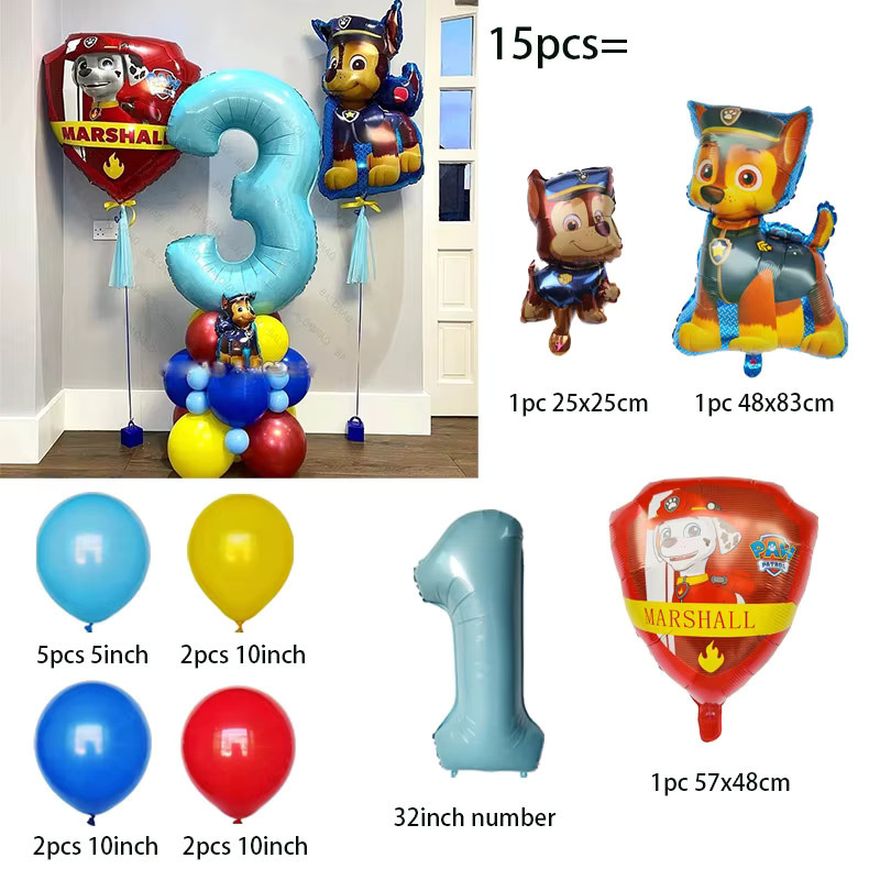 Paw Patrol Ballon, 15-teiliges Set, Cartoon Ryder Chase Marshall Skye Rocky Ruby Zuma Everest Charakter, DIY Party Dekor - Bild 2