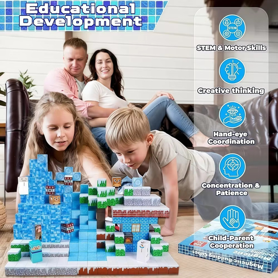 HUATEC Magnetische Blöcke Set mit 150 Teilen, Buntes STEM Lernspielzeug für Kinder zur kreativen 3D DIY Gebäude Konstruktion - Bild 4