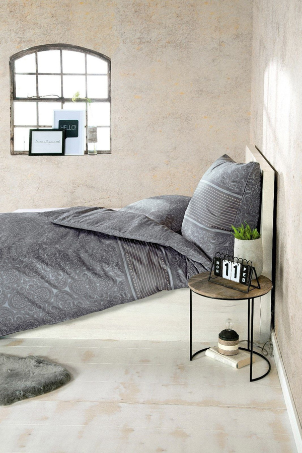 Ibena Zeitgeist Mako-Satin Bettwäsche 2-tlg. Ornamente Grau B/H: 155 x 220 cm und 80 x 80 cm - Bild 1