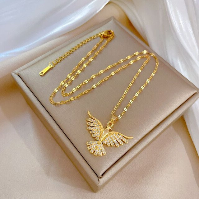 Halskette Phoenix, 18K vergoldet, Edelstahl, Zirkonia, Damen, Vintage - Bild 1